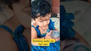 outfit is from &lrm;⁨‪@Nandhansworld‬&nbsp; drinking water on her own #water #selffeeding #baby #improvement