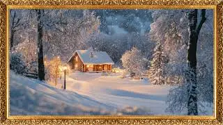 Snowy Cabin in Forest with Lanterns Art 4K – Cozy Winter Wall Display for Frame TV