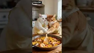 Funny Duo Cats Cooking Spanish PaellaComedy#FunnyCats#CookingCats#RealLifeCats#CuteAnimals#CatComedy