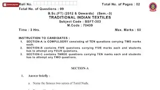 BSC 3RD SEM FT TRADITIONAL INDIAN TEXTILES NOV 2019 | PTU