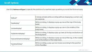 Grid Body popup menu: Scroll Options and Cell Selection Options