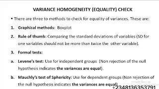 Lecture 8: Variance Homogeneity Checks