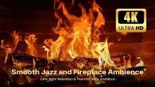 🔥 Frozen Cabin Ember Fireplace Jazz 4K (12 HOURS) ❄️ Crackling Fire Sounds for Relax