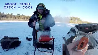 Brook Trout Catch and Cook on the Ice. Maine Ice Fishing. MSR DragonFly Stove.