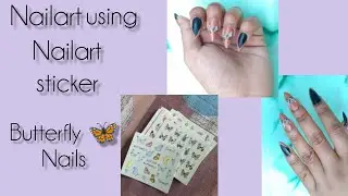 Butterfly 🦋 nails using sticker #nails #simplenails #butterflynails#beautifulnails #viralnails#viral