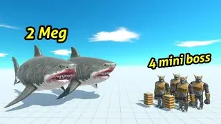2 Mutant Megalodon vs 4 Second boss animal revolt battle simulator