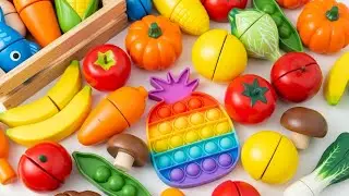 ASMR おもちゃの果物や野菜をプラスチックから切る音 - 豆、からし菜、ニンジン、トマトなどの野菜を切る音
