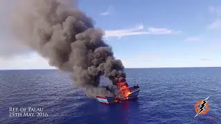Illegal fishing boat in Palau National Marine Sanctuary. 4K drone footage.
