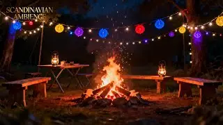 Warm Camping Night Fireplace Ambience 🔥 Fire Crackling with Gentle Piano Music