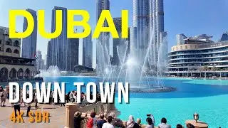 Dubai Downtown at Daytime | Fountain Area Walking Tour & Burj Khalifa Views | 4K | movefpv