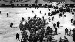 Internees at Buchenwald concentration camp in Germany. HD Stock Footage