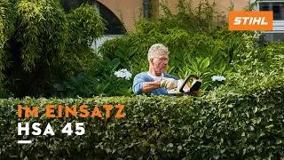 Die STIHL Akku-Heckenschere HSA 45 mit integriertem Akku