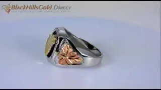 Landstroms&reg; Sterling Silver Men's Onyx Wolf Ring with Black Hills Gold Leaves