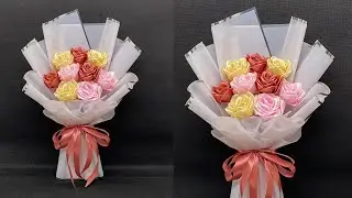 DIY | Как легко сделать небольшой букет роз из атласных лент | Руководство по созданию мини-букета