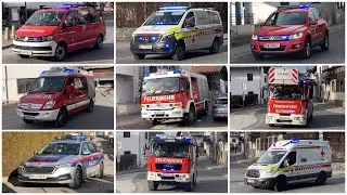 [Küchenbrand] Einsatzfahrten FF Axams, FF Birgitz, BFK + BFI IL, ÖRK und Polizei in Götzens