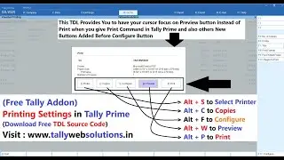 (Free TDL Source Code) Printing Settings in Tally Prime | New Buttons Added Before Configure Button