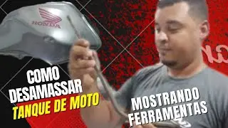 como desamassar tanque de moto ,mostrando ferramentas