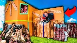 TWO STORY BOX FORT ZOMBIES BASE!! Building, Crafting & Nerf (24 Hour Challenge)
