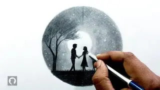 Romantic Moonlight Couple Drawing | Easy Pencil Sketch Tutorial