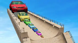 Big & Small McQueen & Police Car & Mega Ramp Downhill Race BeamNG.drive Cars Audi Monster TrucK #gta