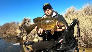Smashing some BIG Early Spring Smallmouth Bass!!! (Kayak Fishing)