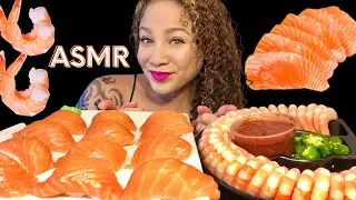 ASMR SUSHI SALMON & SHRIMP COCKTAIL| SUSHI MUKBANG| ASMR EATING SOUNDS| PandaEats ASMR