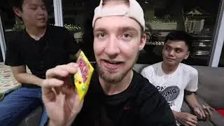trying indonesian food at a mini mart