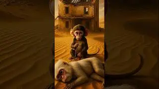 A monkey and his child work hard to build a home in the desert 😭 #ai #monkey #house #desert #viral
