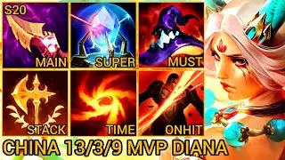Diana MVP Jungle S Rating 13/3/9 - China Wild Rift New Meta Build & Runes By Tiarty