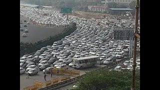 1.5 km long traffic jam at Delhi- Gurugram road due to Bharat Bandh