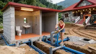 TIMELAPSE &ndash; Installing Plumbing and Sink to Complete the Bathroom | Excavator Levels Land, Digs Pond