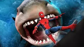 GTA 5 Water Ragdolls | MEGALODON vs Spiderman (Flooded City)