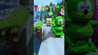 FUNNY CARS | CRAZY FROG & GUMMY & BARBIE & MARIO & SPONGEBOB &  SPRUNKI VS BOLLARD | BEAMNG DRIVE