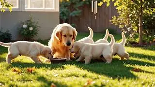 happy dog playing with mum