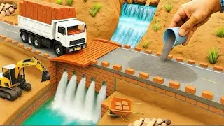 DIY Mini Truck Builds a Brick & Metal Railing Bridge | Easy Miniature Engineering Project