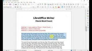 LO Writer: check word count in document & text selection; 3 methods #libreofficewriter