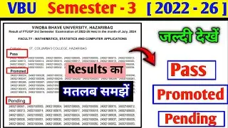 Meaning of Pass, Promoted and Pending in Semester 3. How to Check VBU Semester 3 Results.