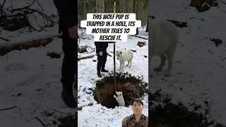This wolf pup is trapped in a hole, its mother tries to rescue it. #wolf #animals #wildlife #ai
