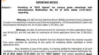 JKSSB 329 Vacancies | Edit Option Available