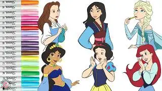 Disney Princess Coloring Book Compilation Ariel Jasmine Mulan Snow White Elsa Belle