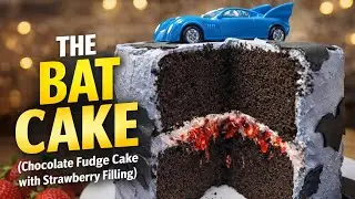 BAT CAKE 🦇 | Chocolate Fudge Cake with Strawberry Filling & Vanilla Mascarpone Frosting