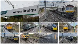 Acton Bridge Station: A Cold Morning with Freight,Passenger Trains and a Tamper 