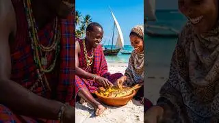 Maasai Couple Share a Beach Fish Feast #Tribalfood #Tribalcooking #Tribalfeast #shorts