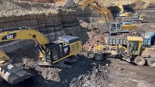 3 Excavators Loading Overburden + Cat 160H Grader in Huge Mine | Caterpillar & Liebherr - Ascon Ltd
