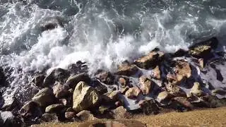 God's Beautiful Israel! Namal Tel Aviv - Waves Crashing onto the Rocky Shore