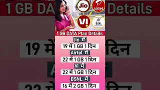 1 GB DATA Plan Details Airtel Jio Vi BSNL