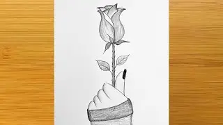Rose day drawing - pencil sketch || Valentine's Day drawing easy || How to draw Rose