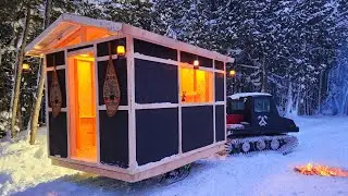 I Built a Cabin on SKIS! Cozy Winter Camper for Backcountry Expeditions.