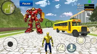 Spider Rope Hero Gangstar Vegas Crime Simulator | Drive School Bus and Robot #14 - Android Gameplay