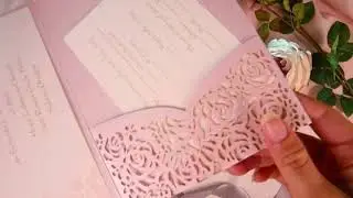 blush pink and lace pocket wedding invitations